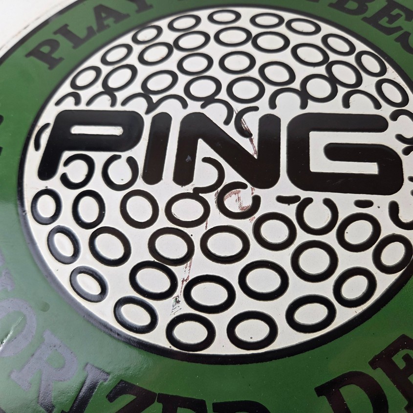 Vintage Ping Golf Sign - Play Your Best Golfing Dealer Porcelain Gas Pump Sign