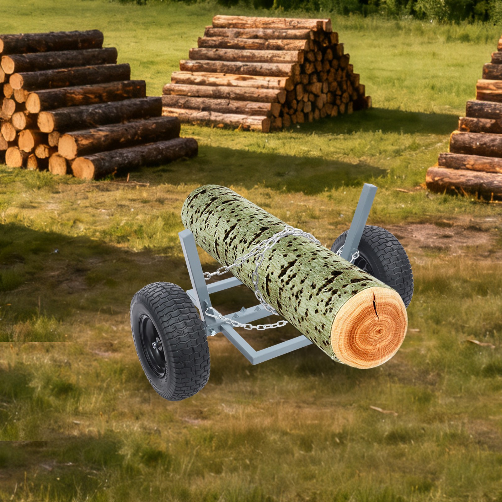 1500 LBS Capacity Log Skidder Heavy Duty Log Holder, Log Dolly with Chain Grey