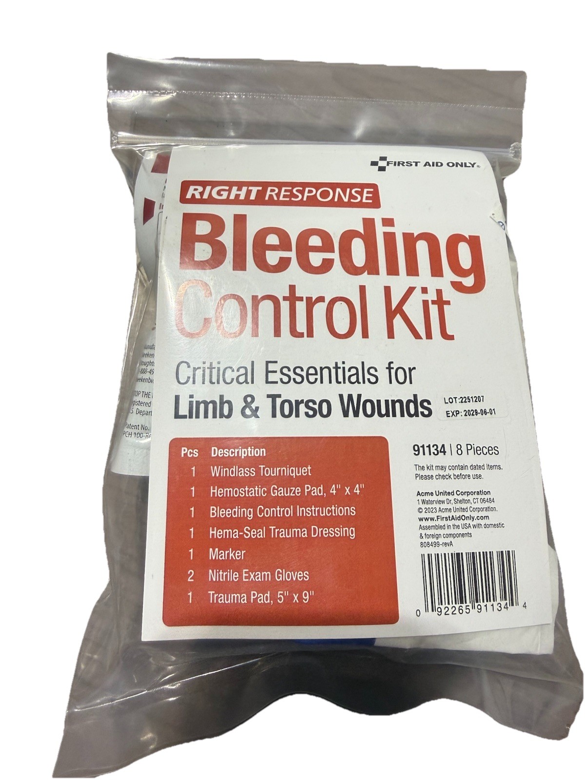 Right Response Bleeding Control LIMB AND TORSO  Kit 8 Pieces New