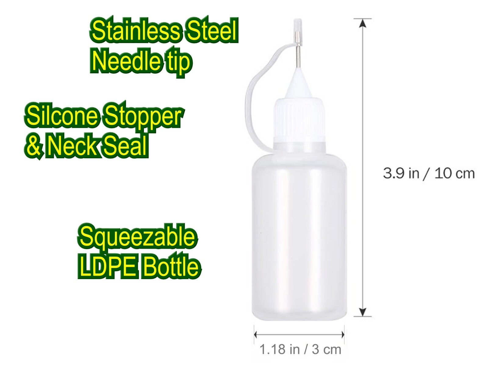 30ml Empty Needle Tip Squeezable LDPE Plastic Bottles, White Cap