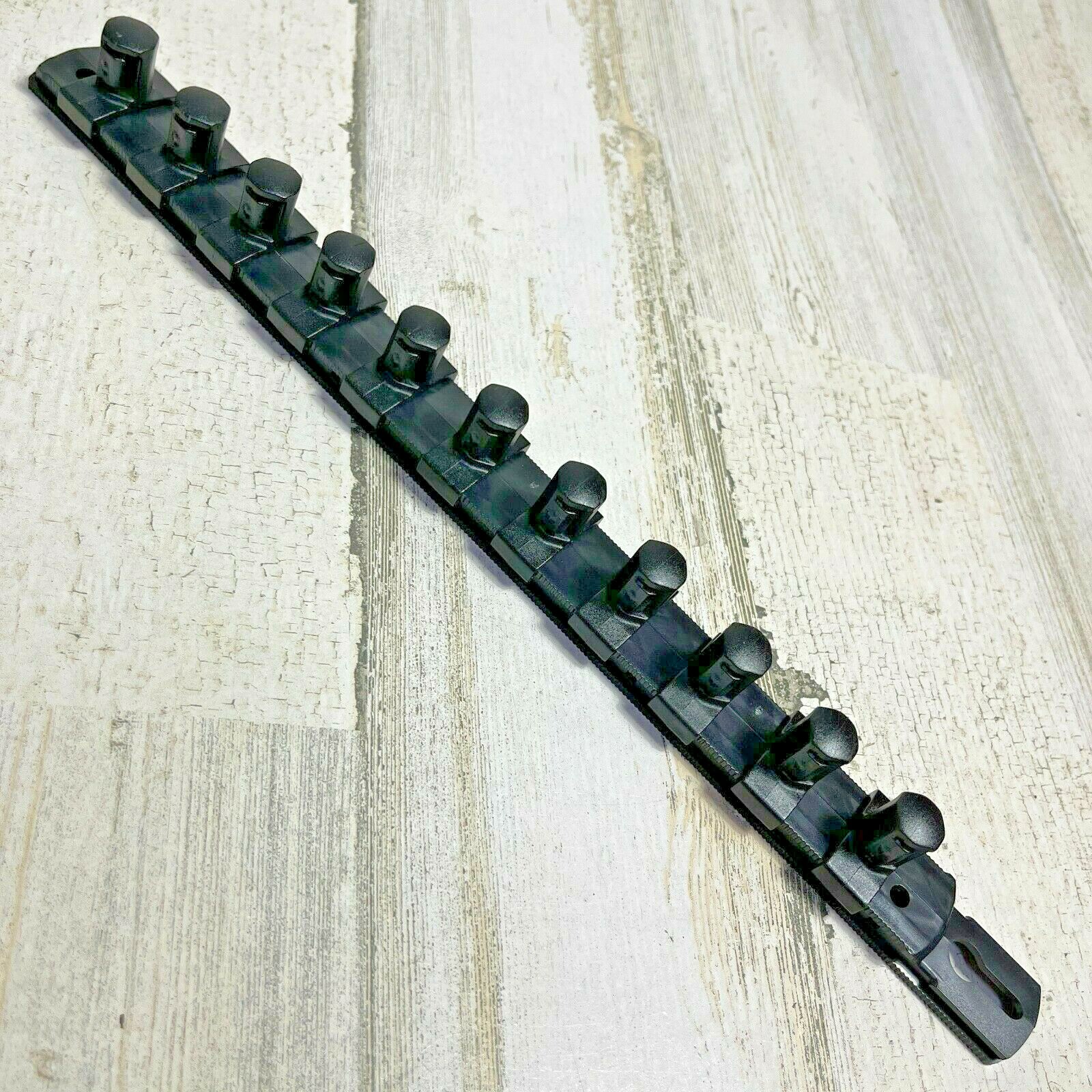 Ernst 1/2" Drive 13" Socket Organizer Rail with 11 Twist Lock Clips - Black