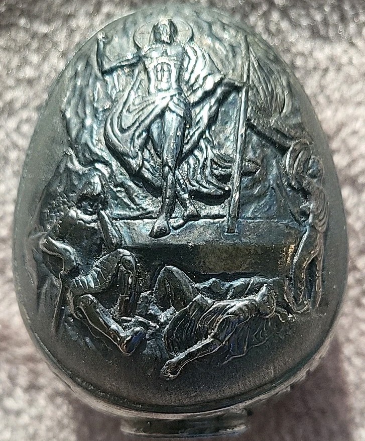 Vtg Not Polished Greek Sterling Silver Orthodox Icon Egg Nativity Resurrection