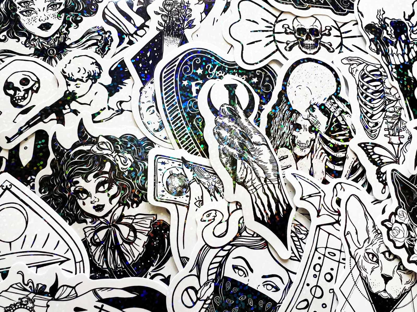 10-100 Cool Holographic & Reflective Sticker Pack Gothic Themes Lot For Laptops