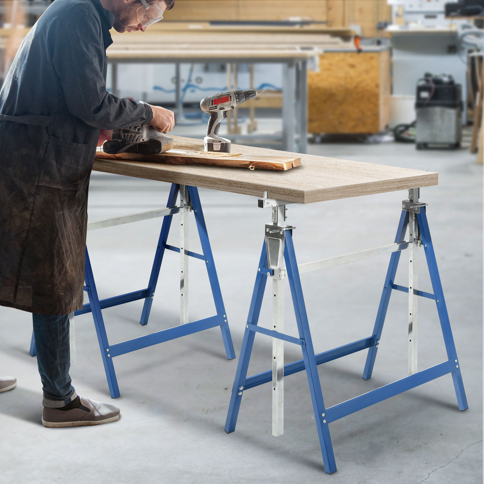 Durable Heavy Duty Saw Horses Folding Stand 882 LBS Capacity Adjustable Height