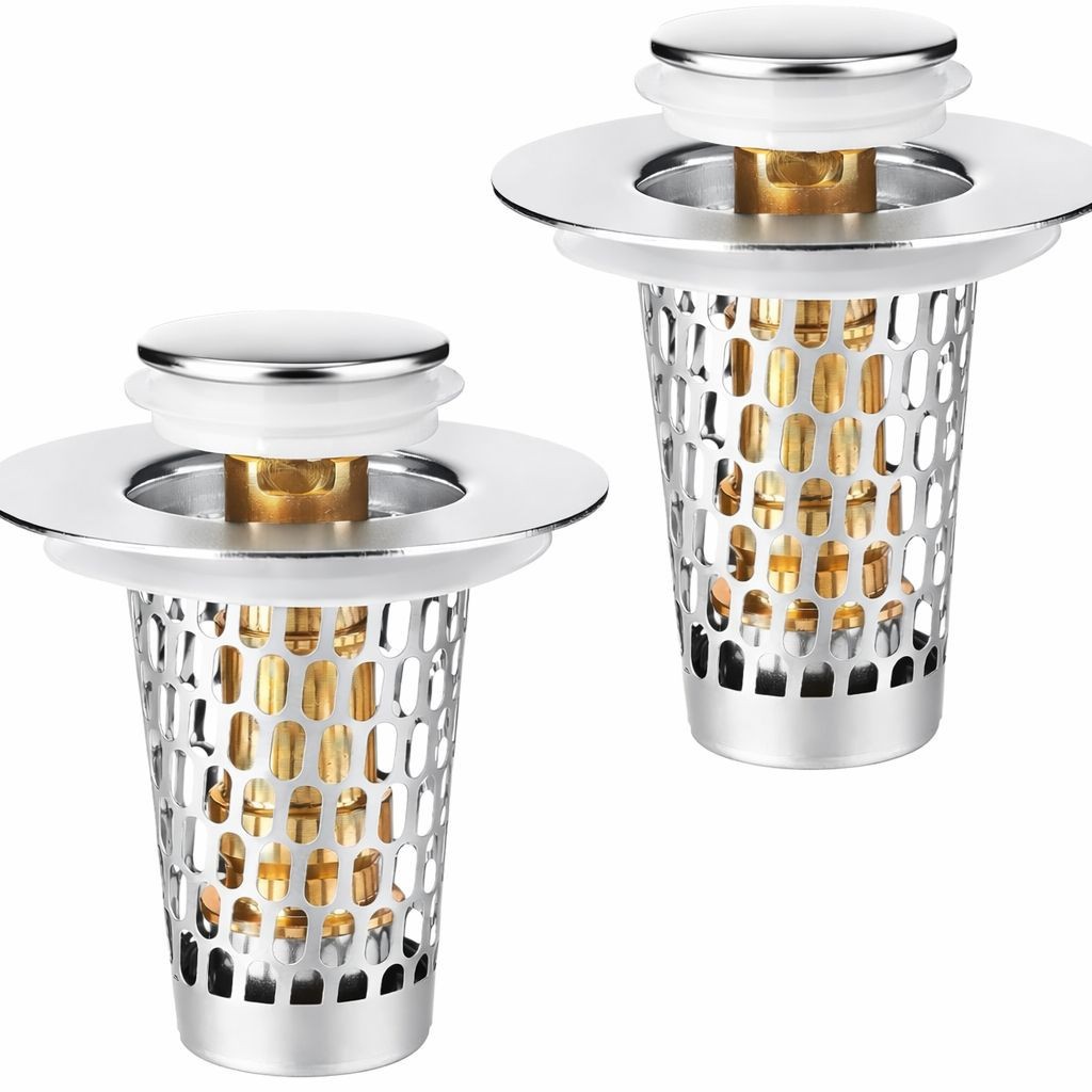 2PCS Bathroom Sink Drain Strainer Pop Up Stopper Hair Catcher Steel