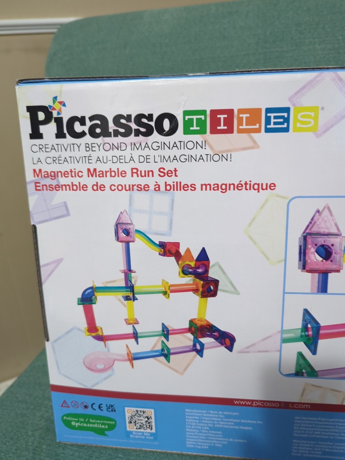 Picasso Tiles 120pc Magnetic Tile Marble Run Set STEM Building Blocks Kids Toy