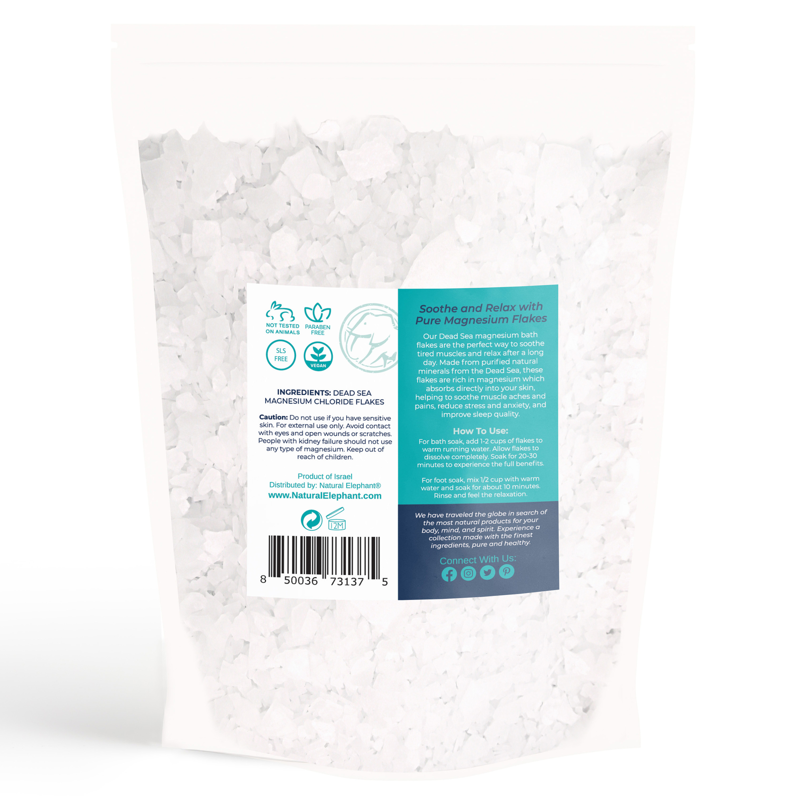Natural Elephant Dead Sea Magnesium Bath Flakes 4 oz (113g)