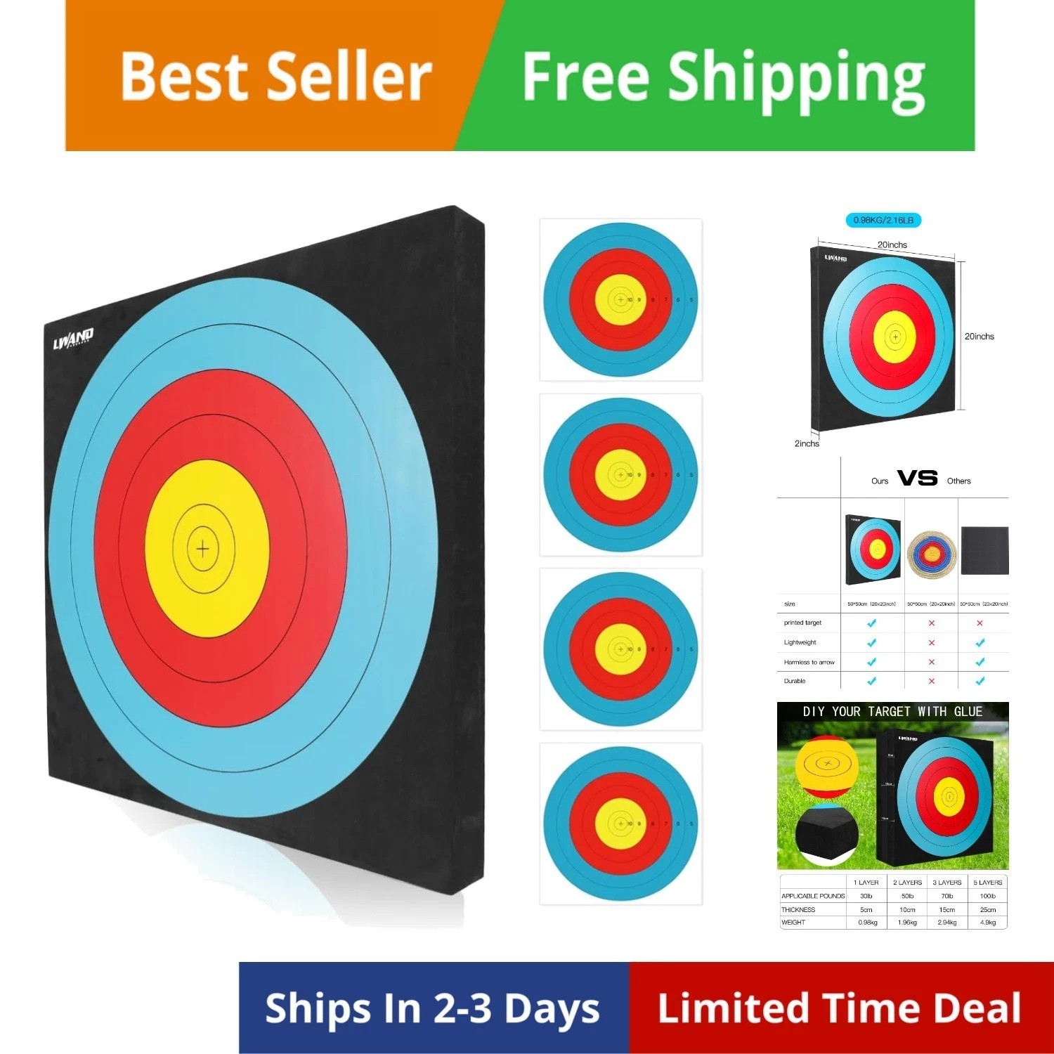 20'' Foam Target High-Density Archery Bow & Arrow Target for Backyard