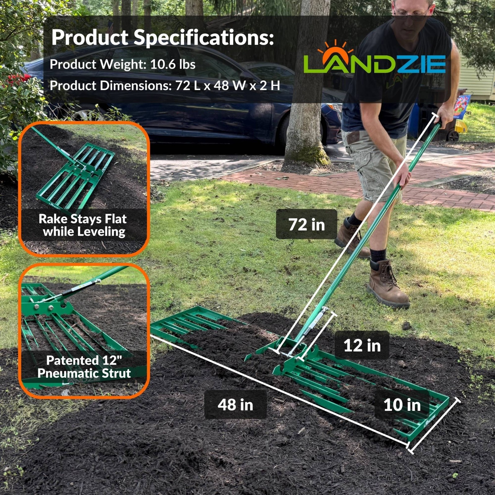 Landzie AeroLeveler - (Pneumatic 48" Leveling rake)