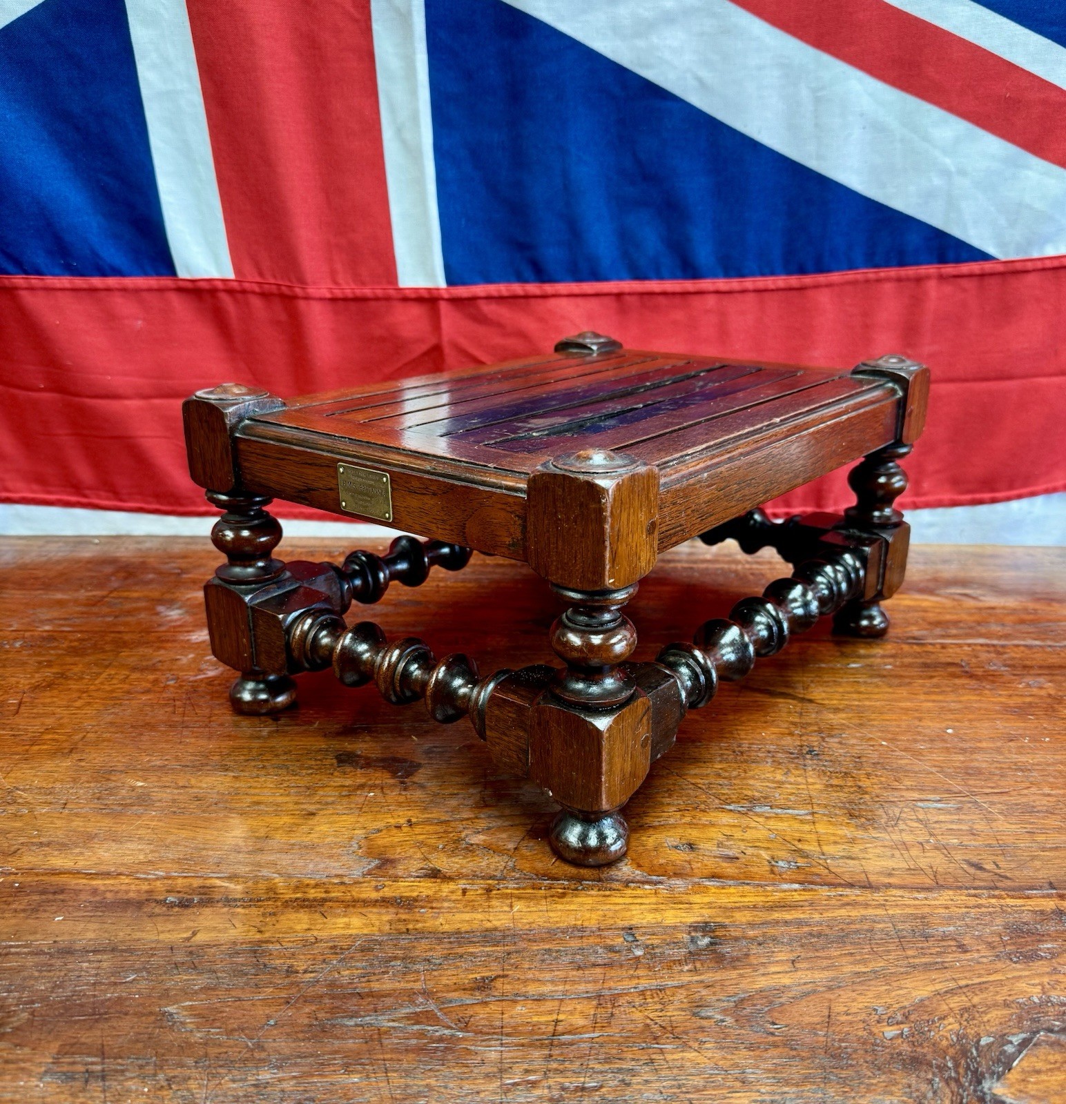 Handcrafted Royal Navy Footstool from Salvaged Timber off HMS Britannia