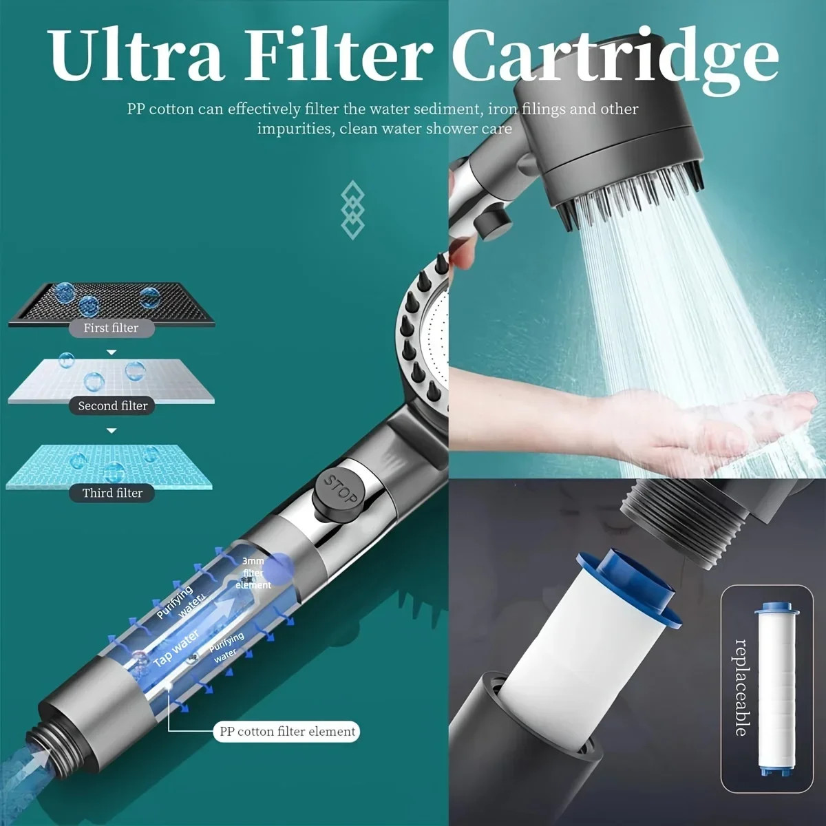 Ion Drops Filtered Showerhead with Hose - Handheld Shower Head for Enhanced Wate