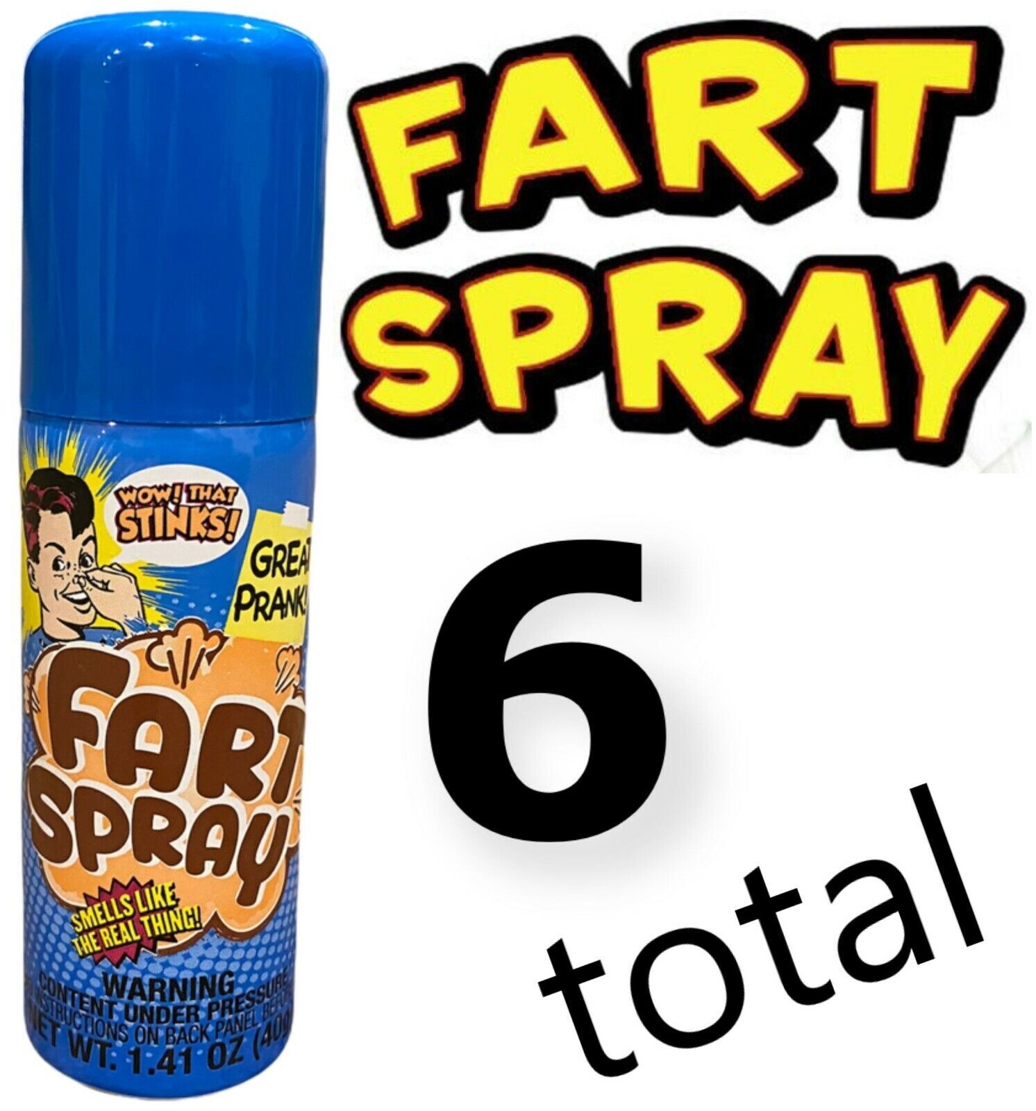6 LARGE FART SPRAY CANS - GaG Liquid Stinky Poop Ass Turd Vomit Puke Stink Prank