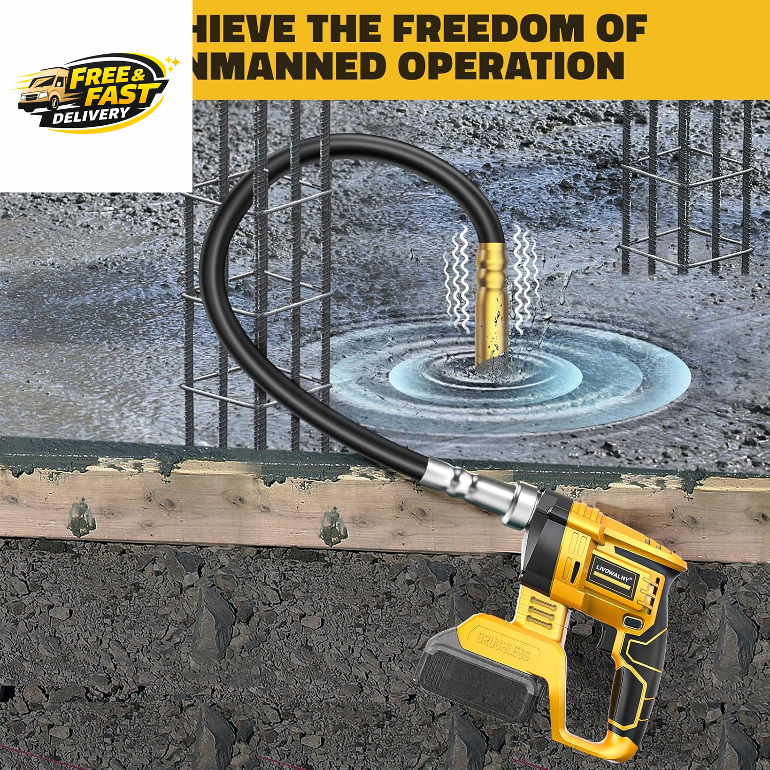 Handheld Concrete Vibrating Tool Compatible with Dewalt 20V Battery (No ),