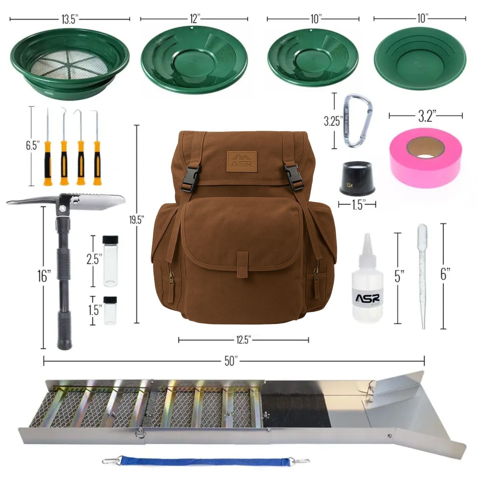 ASR Outdoor 24pc Gold Prospecting Backpack Folding Sluice Kit