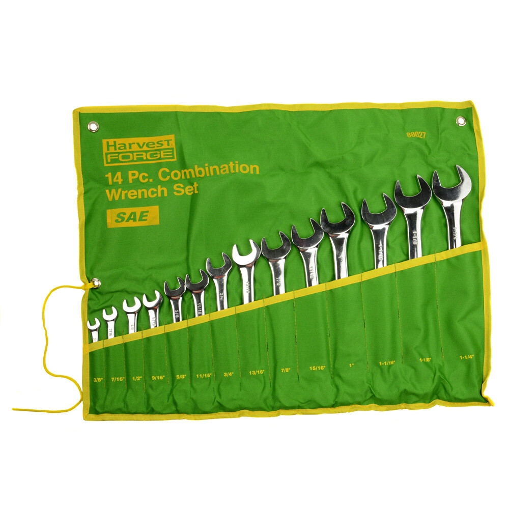 14PC Piece SAE Standard Combination Wrench Set w Roll-Up Pouch 3/8" to 1 1/4"