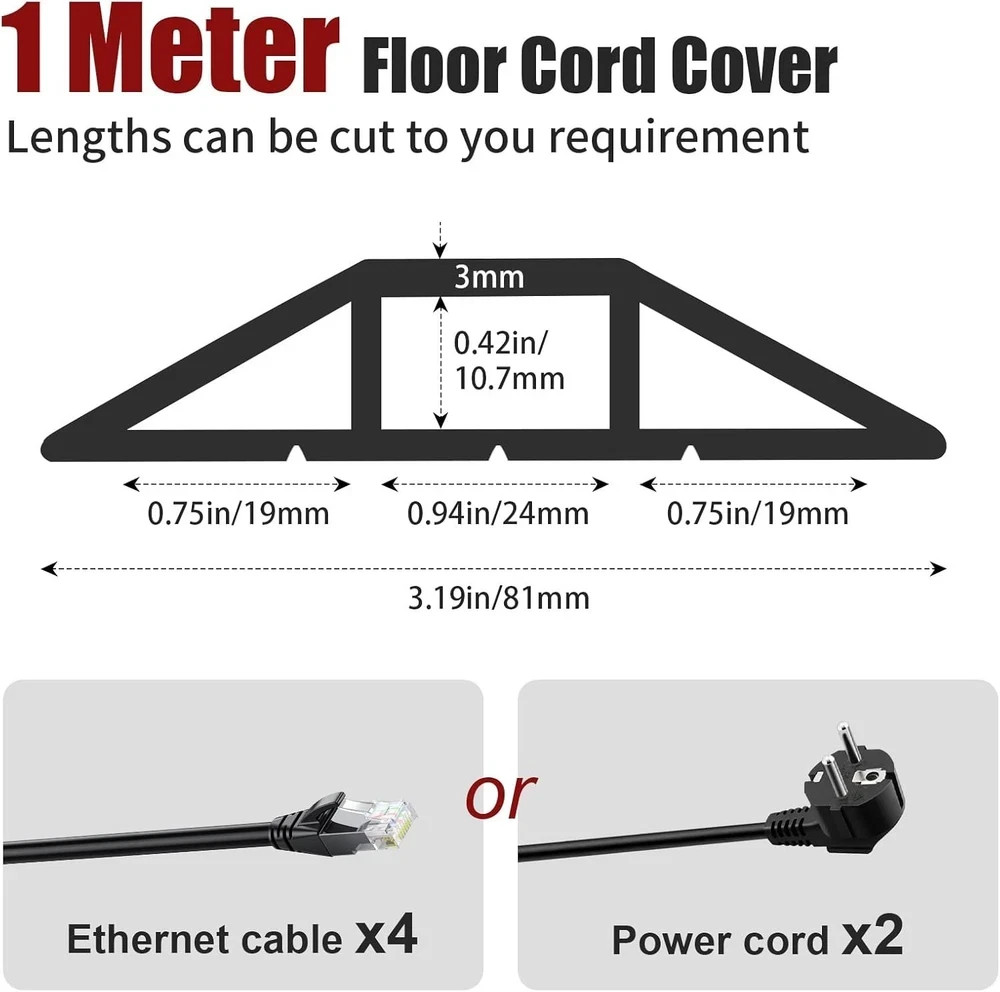 Cord Cover Floor, 3ft Heavy Duty Cable Protector, Cord Cover for Wires on Flo...