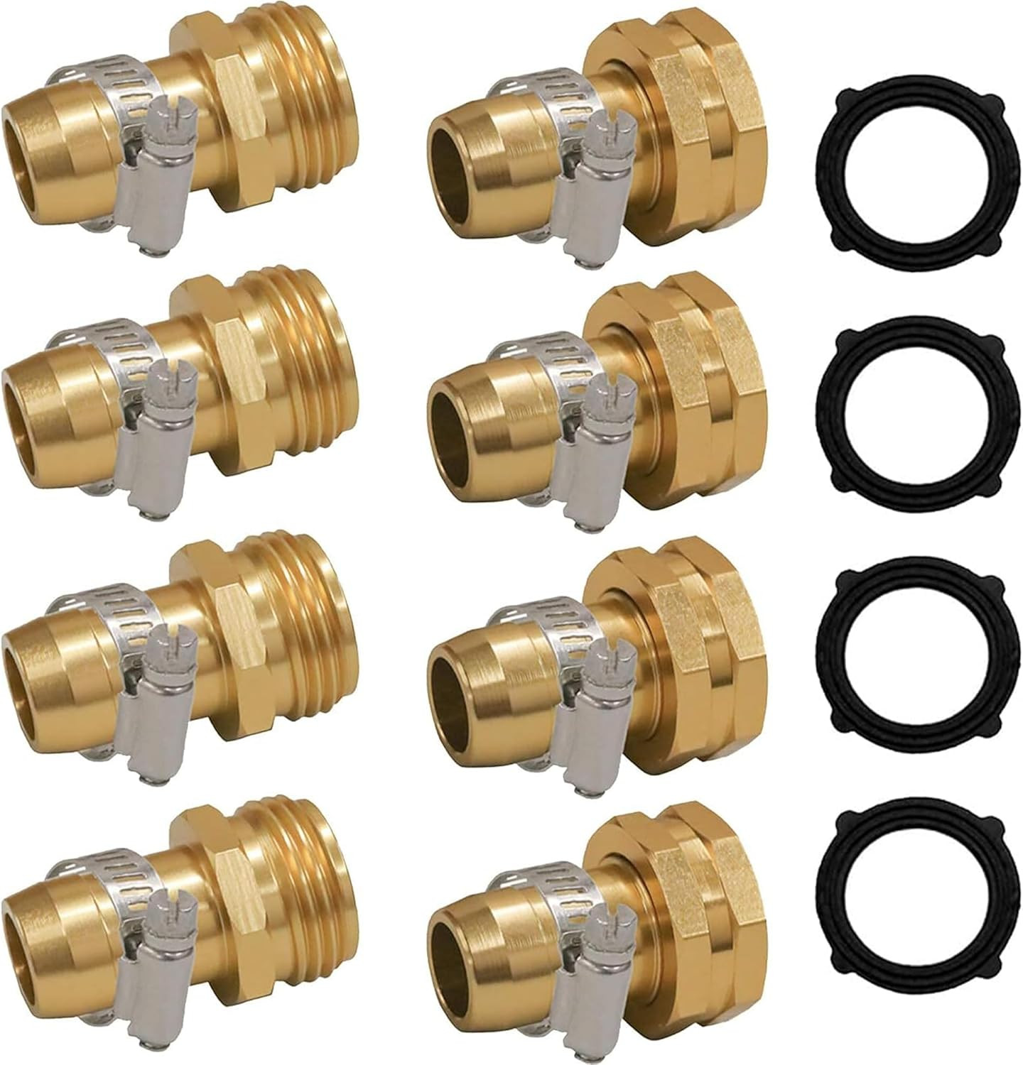 Hourleey Garden Hose Repair Connector with Clamps, Fit for 3/4" or 5/8" Garden H