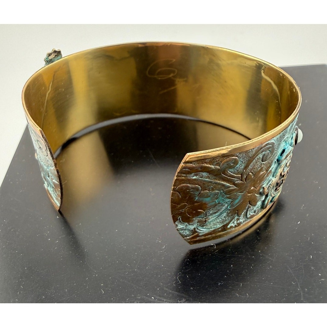 Elaine Coyne Verdigris Patina Brass Turtle Cuff Bracelet