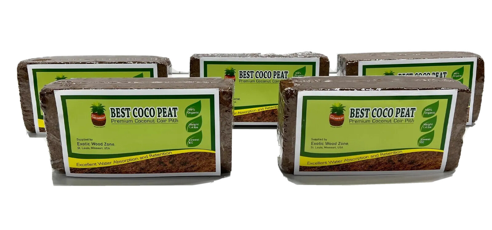 5 Bricks, Best Coco Peat-Premium Coir Pith, 650g/1.4 Lbs, Lowest EC & Ph Value