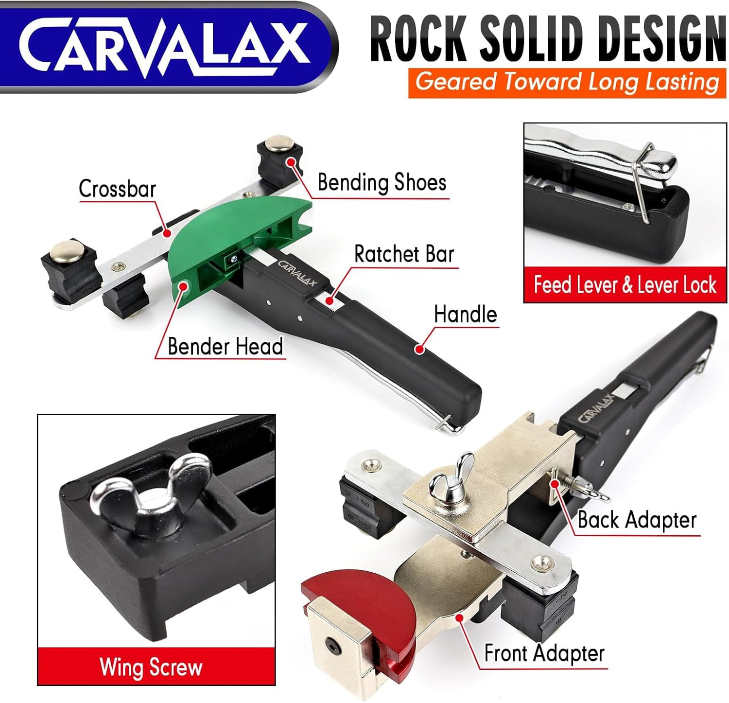 CAVALAX 90° Ratcheting Pipe Bender Set for HVAC, 1/4” to 7/8” O.D.