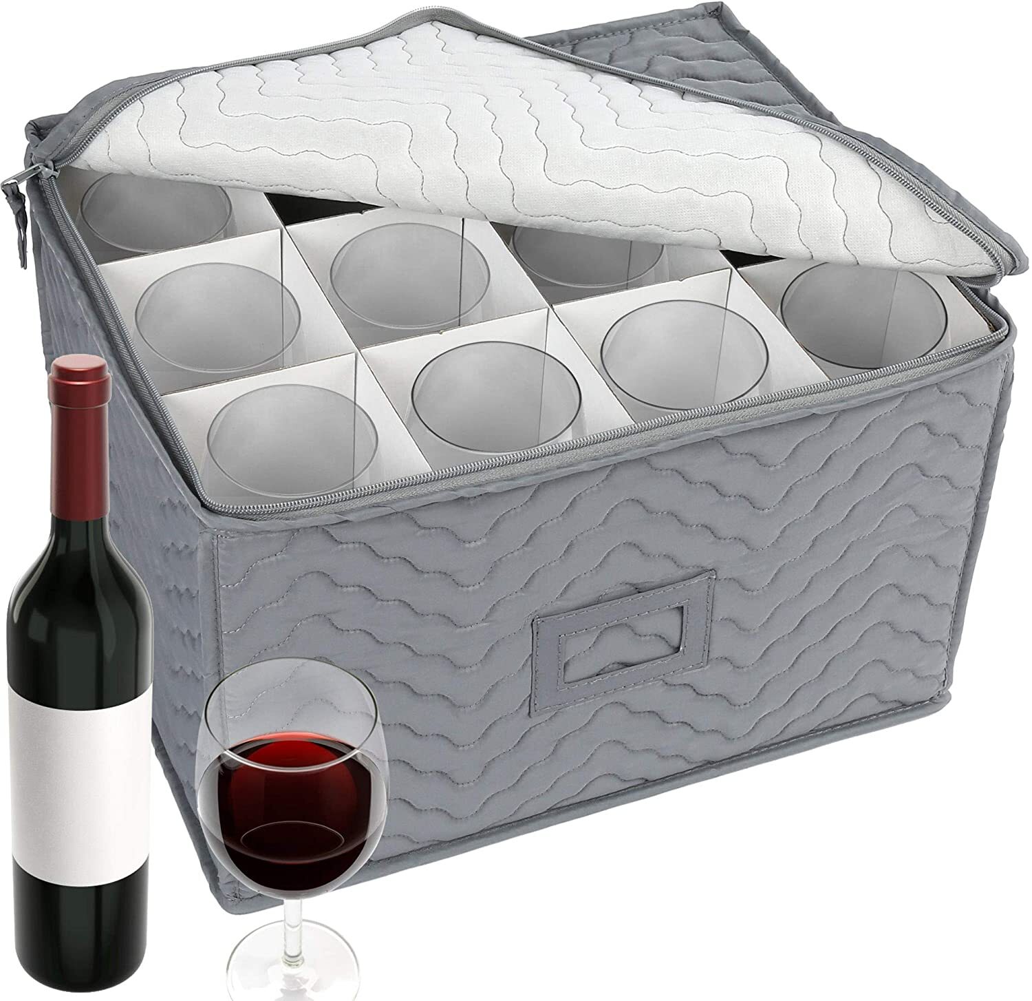 12 Stemware Wine Glass Storage Hard Shell Box Case w/ Dividers Packing Container