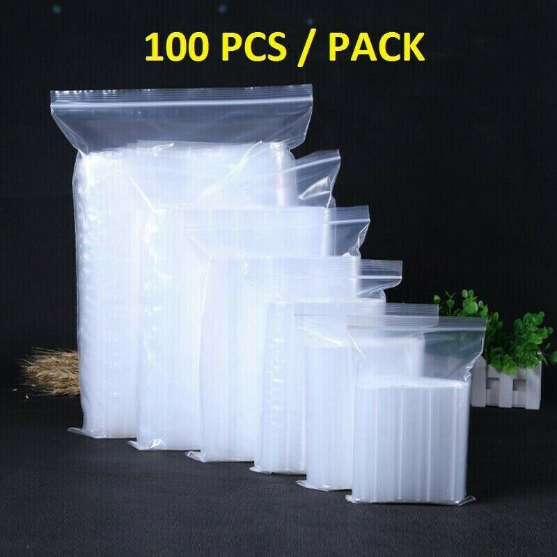 100x Strong 2-Mil Zipper Baggies Clear Reclosable lock Zipper Plastic Bags Poly
