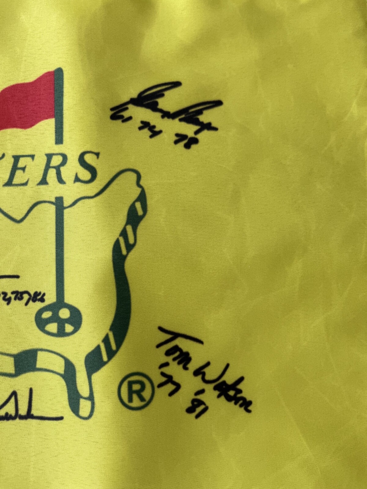 Masters Souvenir Flag w Tiger Woods,Jack Nicklaus,Arnold Palmer,Seve,Phil,Player