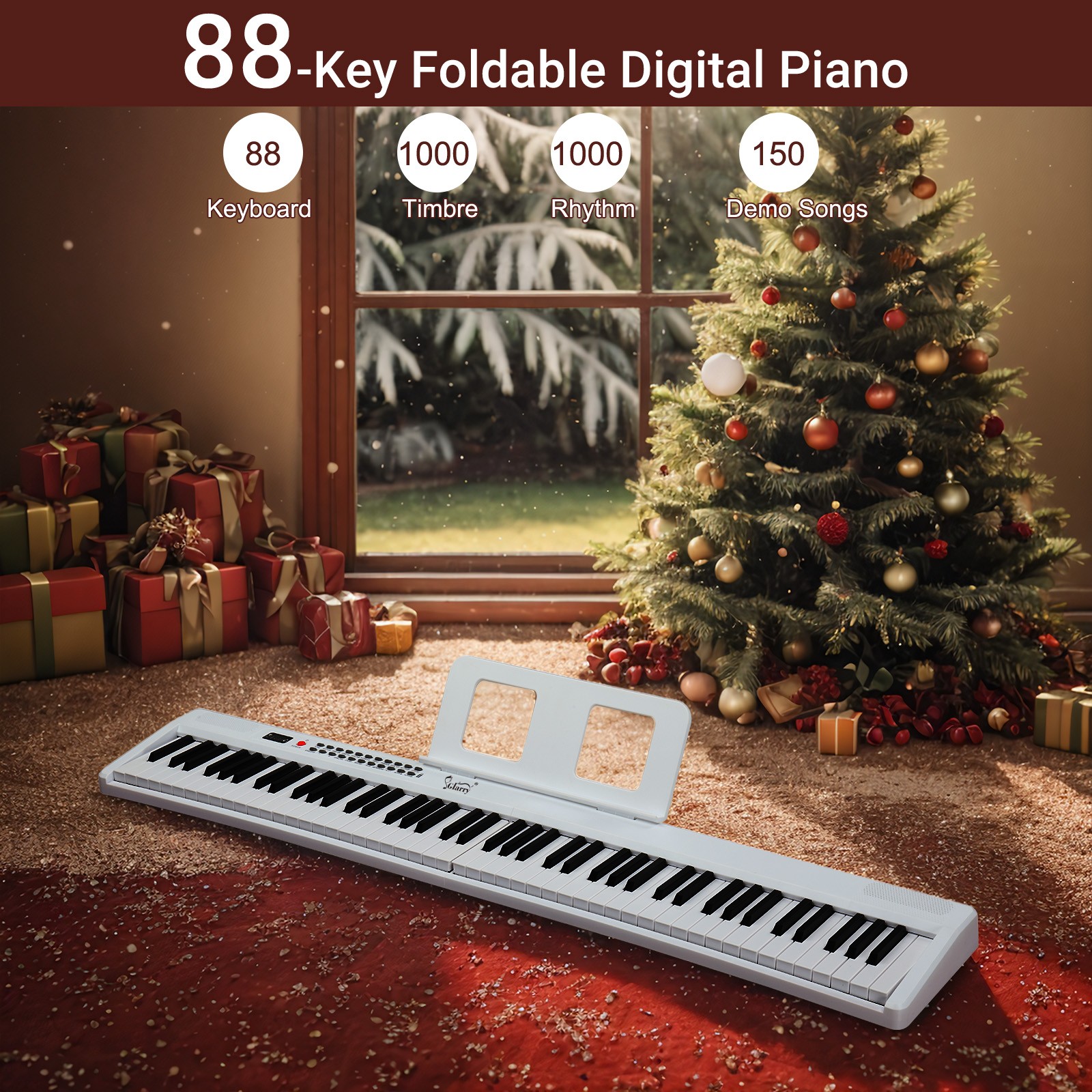 Glarry Foldable 88 Key Full Size Semi-Weighted Keyboards Digital Home Piano