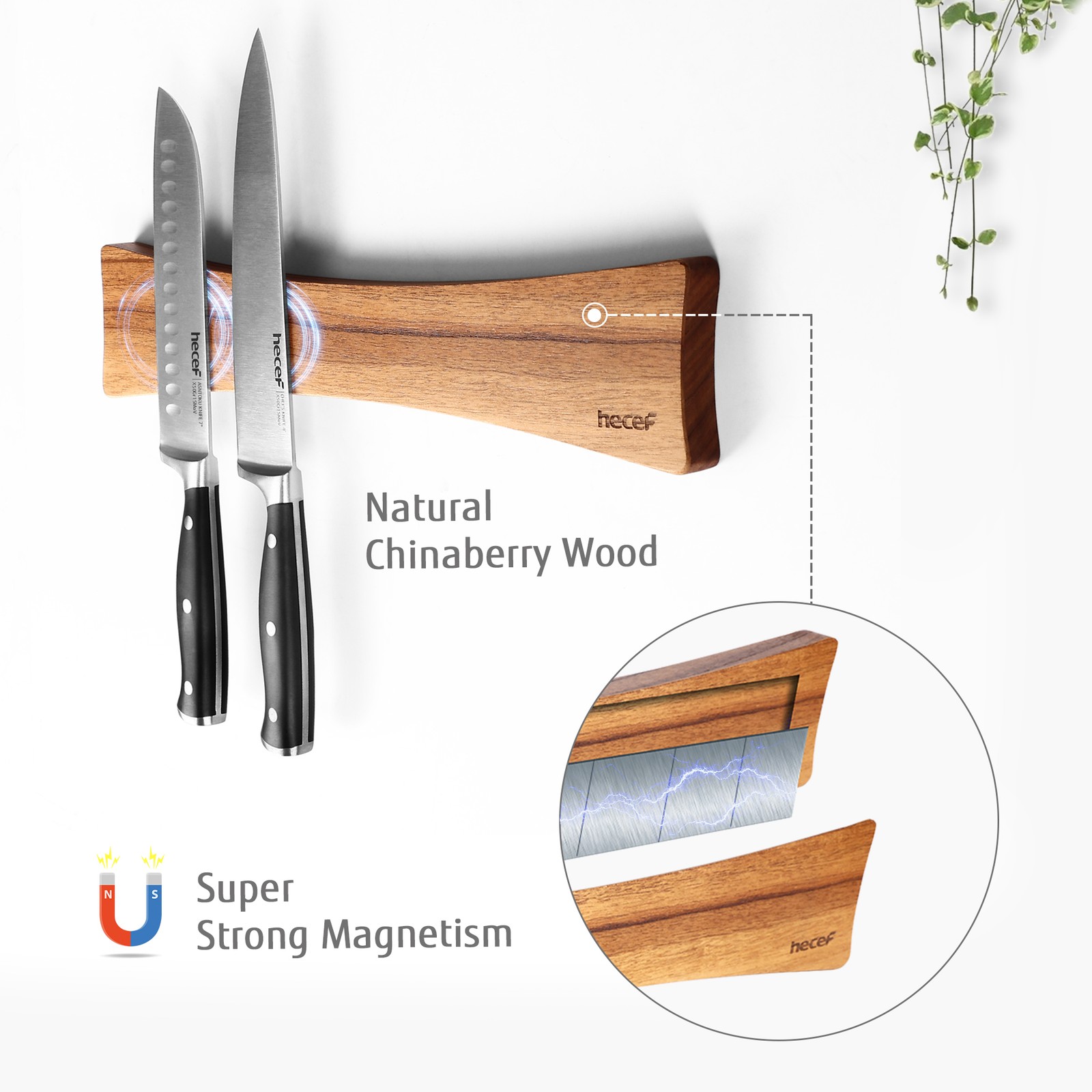 16in Magnetic Knife Strip Solid Wood Knife Organizer Rack Strong Magnets forWall