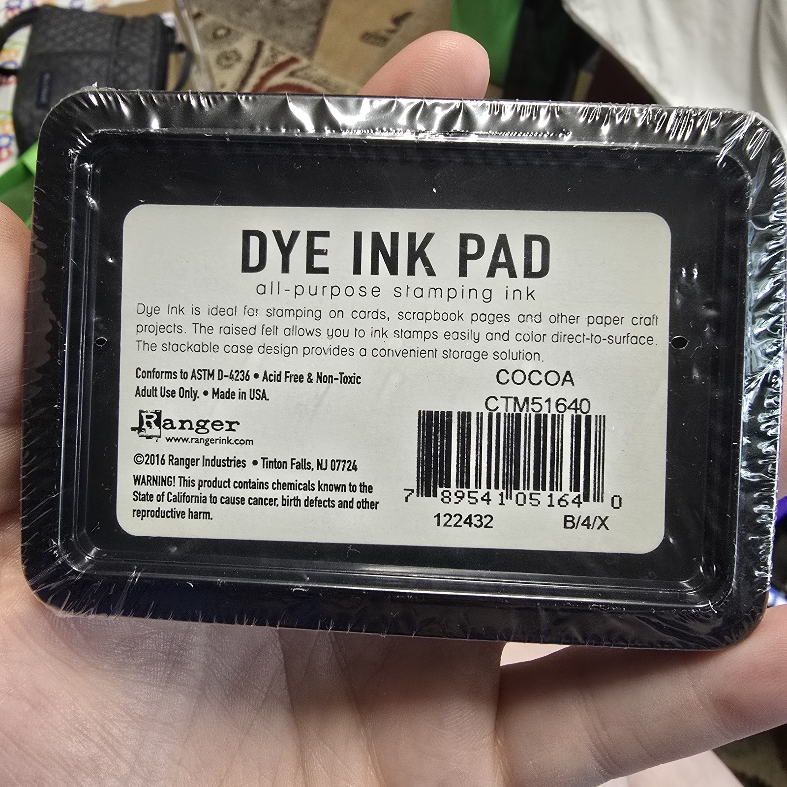 Ranger Dye Ink Pad Cocoa All Purpose Stamping Ink NIPS 2016 ASTM D-4236 NonToxic