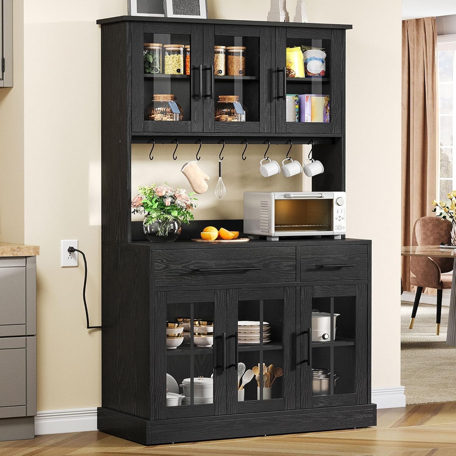 71'' Kitchen Pantry Storage Cabinet with Microwave Stand, Tall Freestanding ....