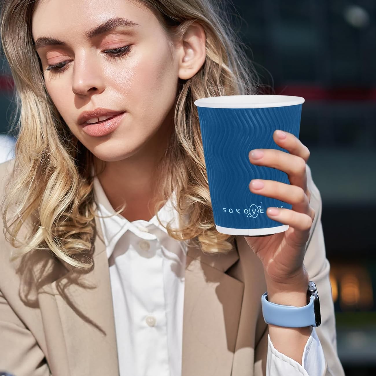 Navy Blue 12oz Paper Cups - Disposable Ripple Wall for All Occasions