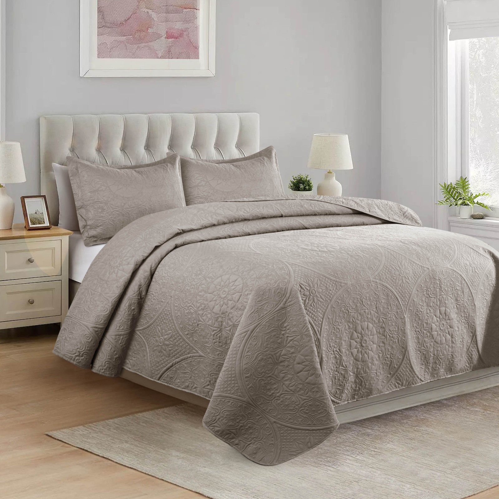 Floral Bedspread Bedding Set 3 Piece Coverlet Lightweight Bed Throw Queen King