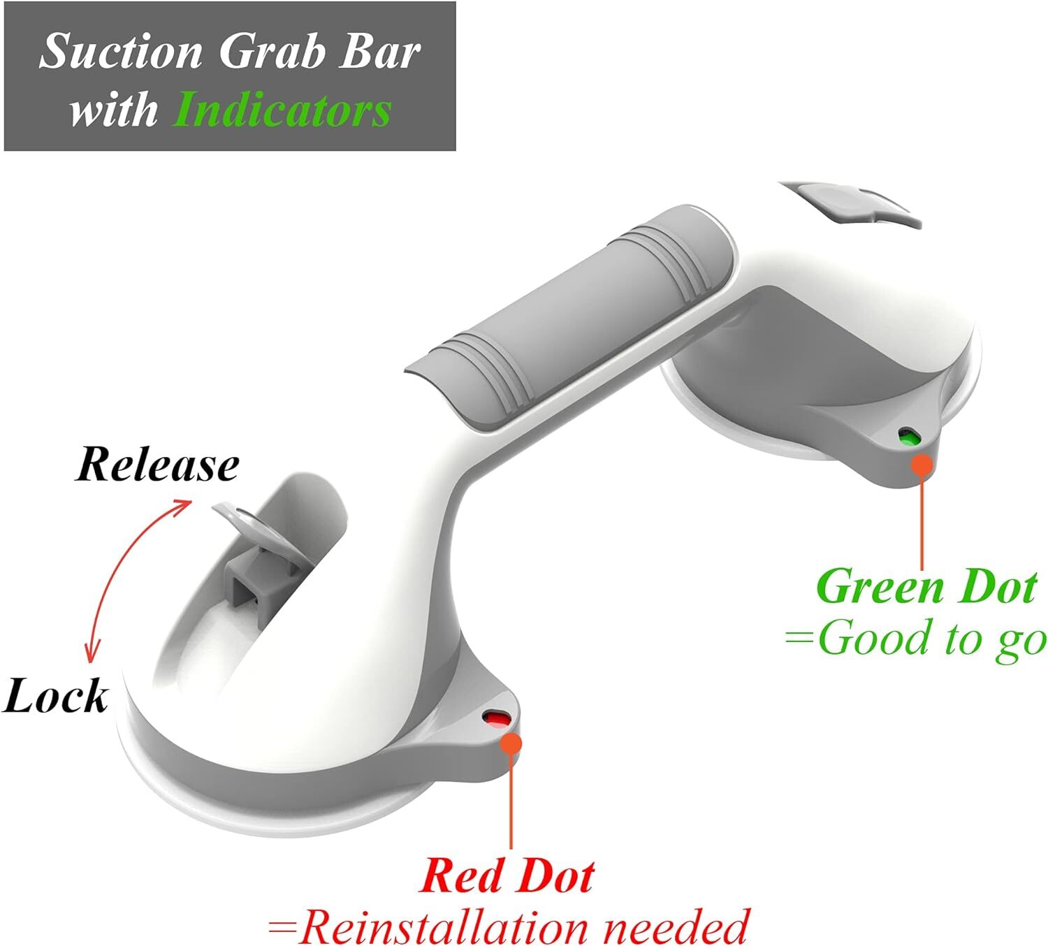 17in Suction Shower Grab Bar with Indicators, Balance Assist Steady Handle
