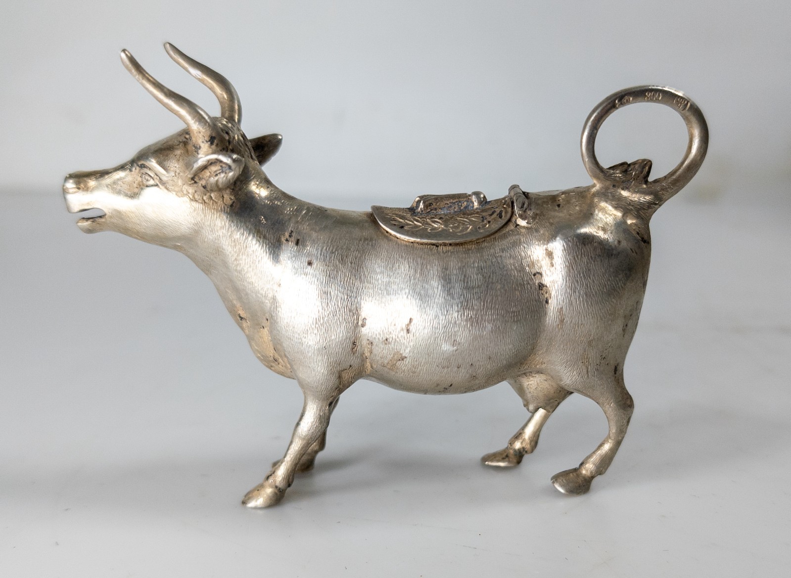Antique 800 Silver German Hallmarked Cow Bull Form Creamer