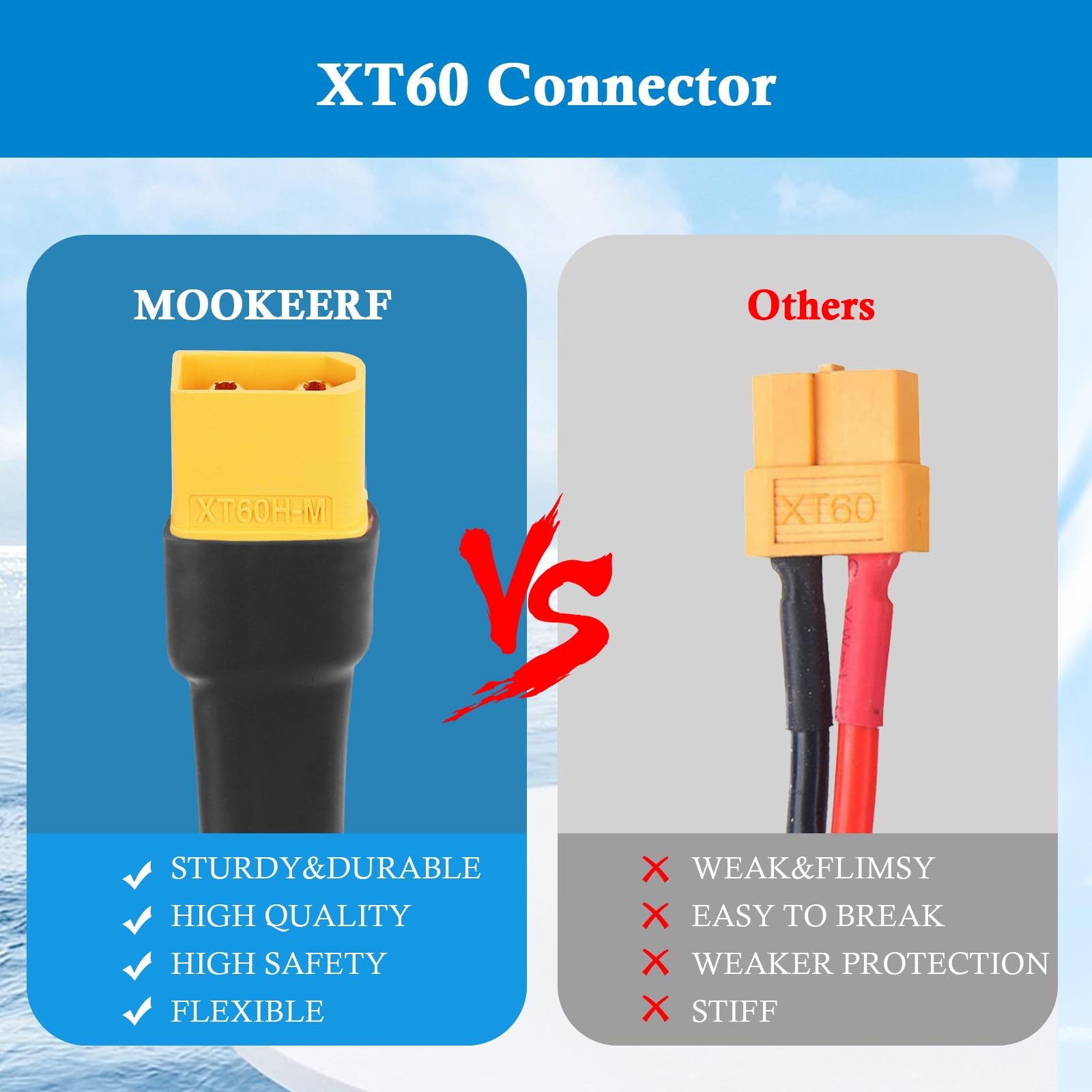 MOOKEERF XT60i to XT60 Extension Cable 10AWG 20FT Female