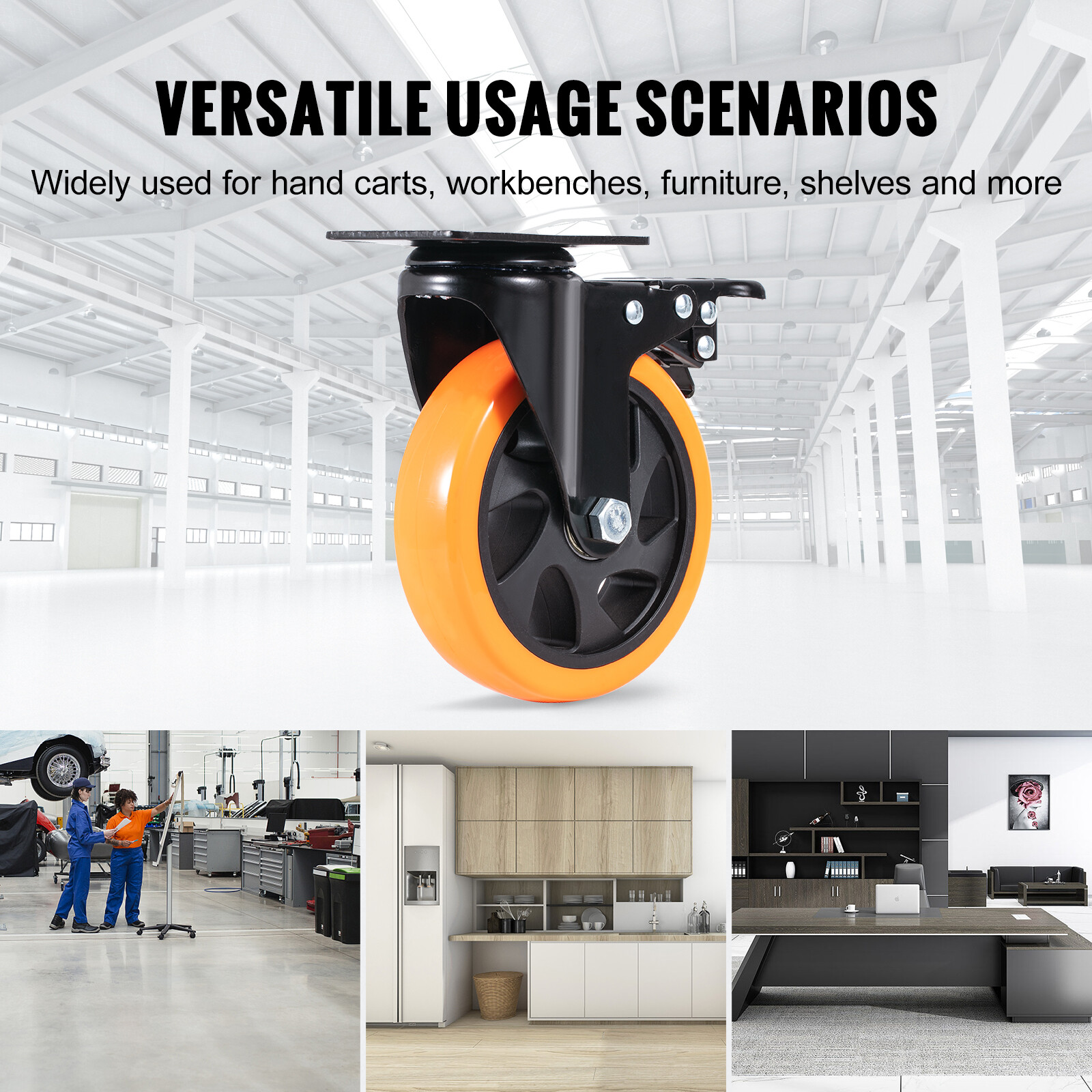 VEVOR Caster Wheels Swivel Plate Casters 4 Pack 5" Heavy Duty with Locking Brake