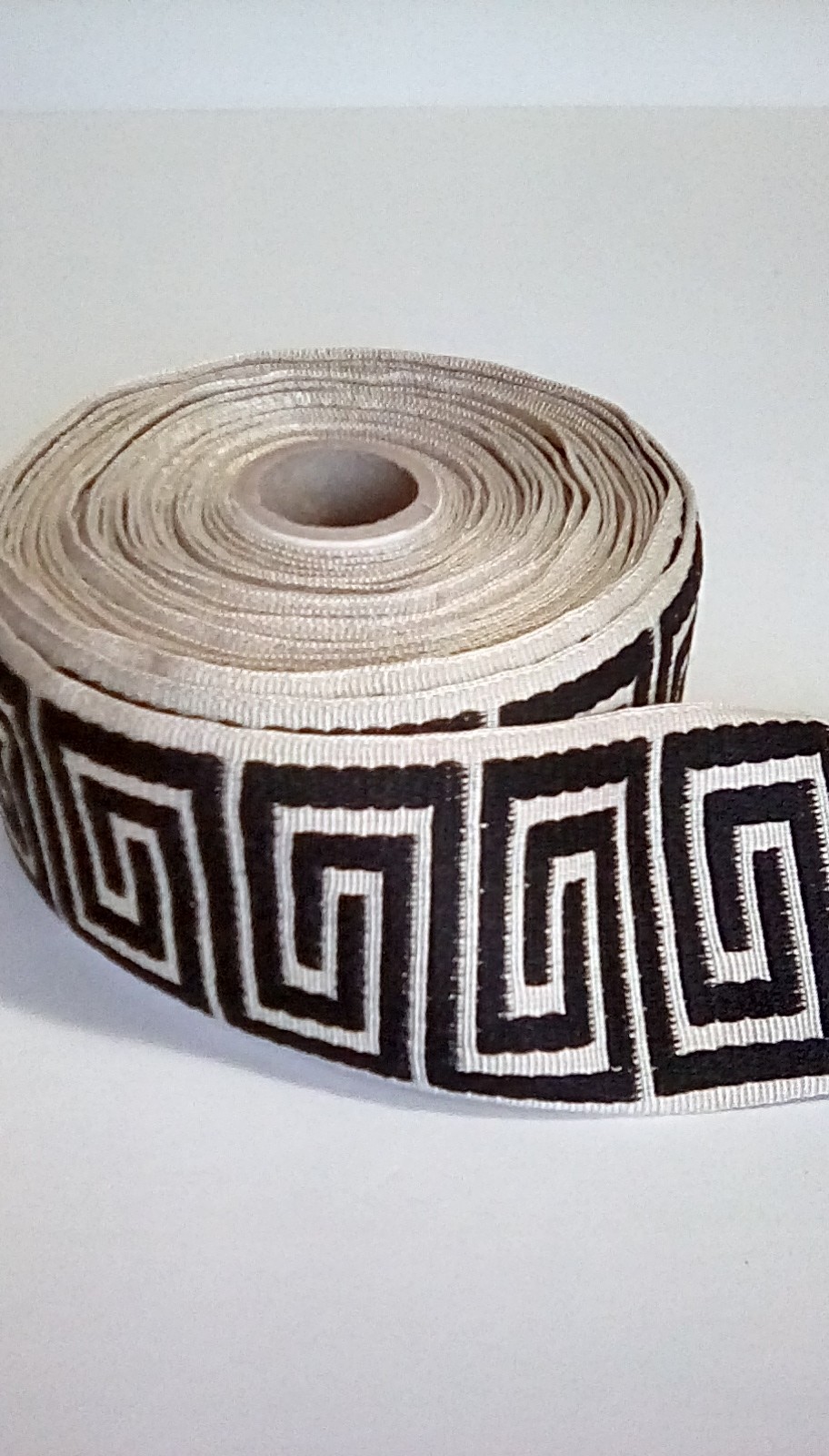 Stroheim Frabricut Greek Key Decorative Trim, Tape, Gimp Black & Natural NEW