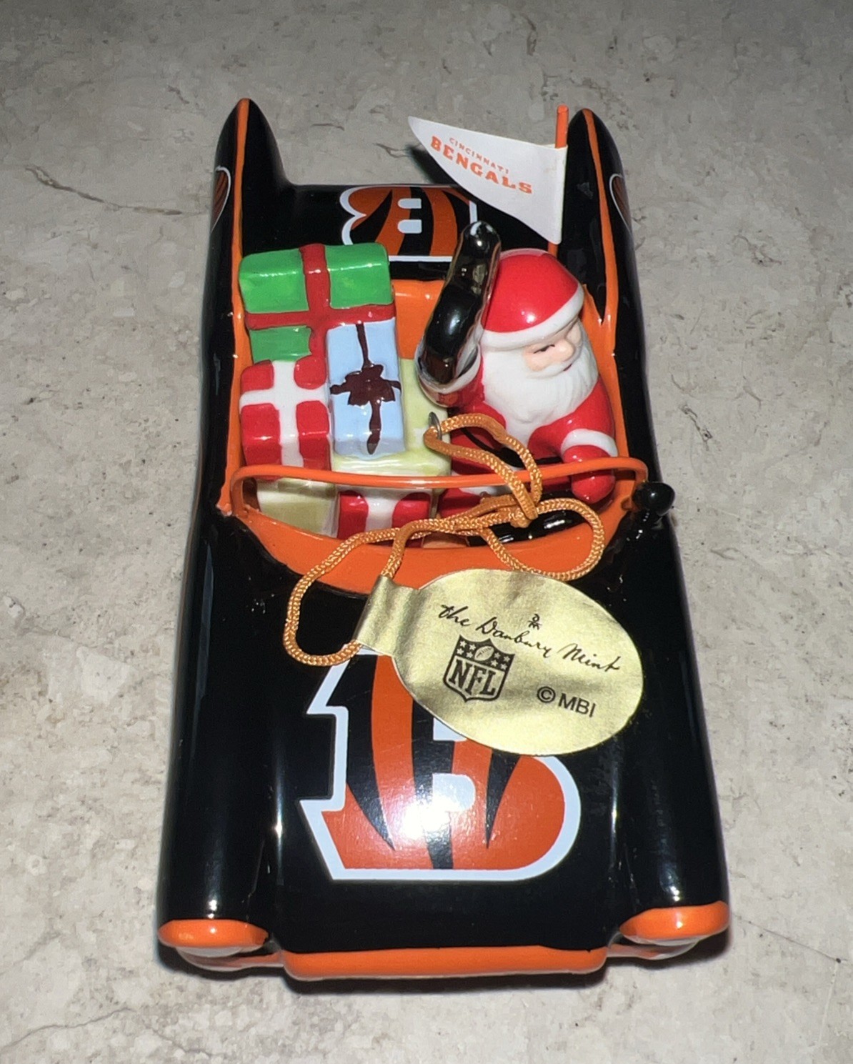 The Danbury Mint Cincinnati Bengals Porcelain Victory Car Christmas Ornament