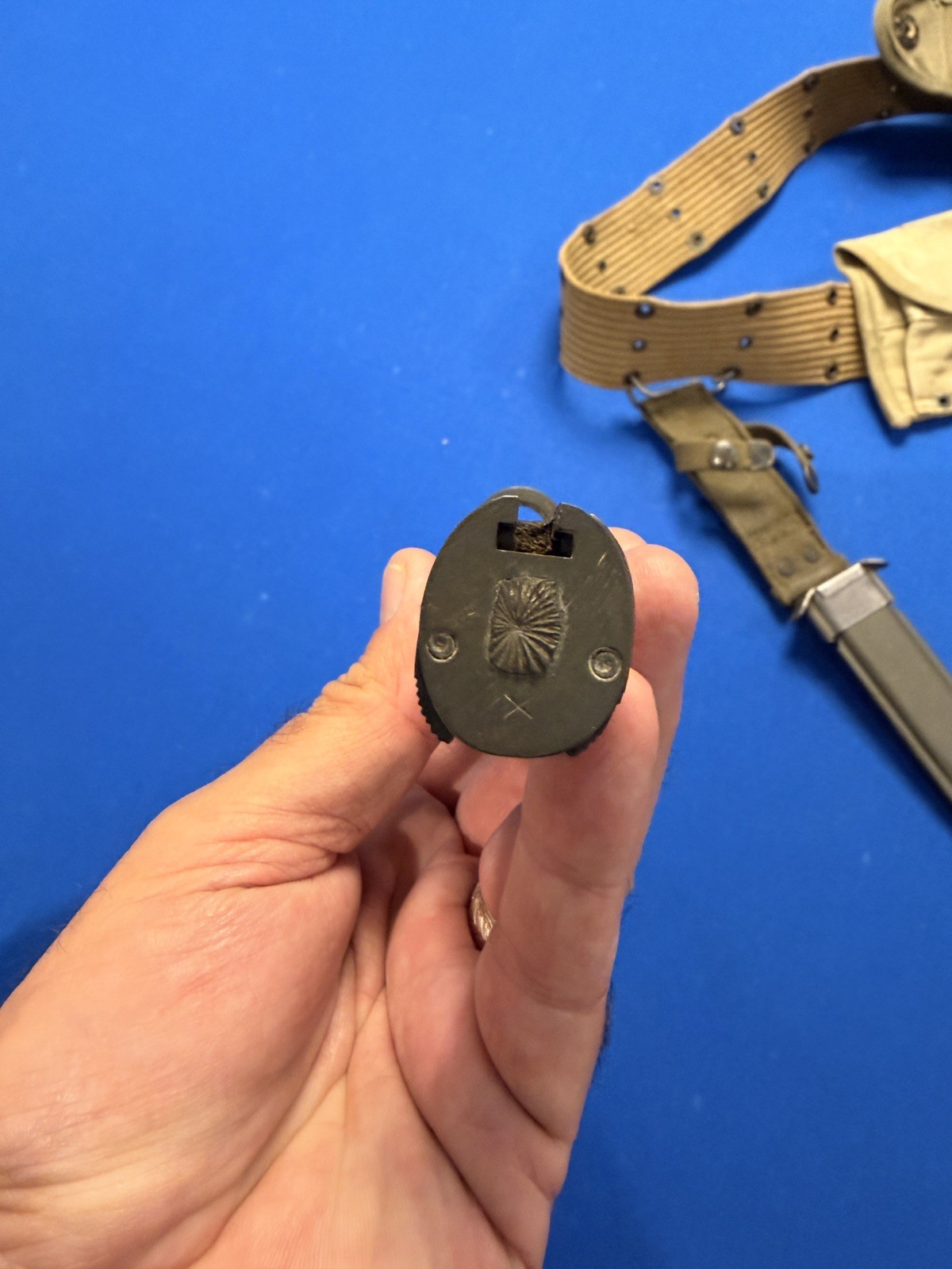 US WW2 Camillus Bayonet Fighting Knife w/ Scabbard canteen, belt and ammo pouch