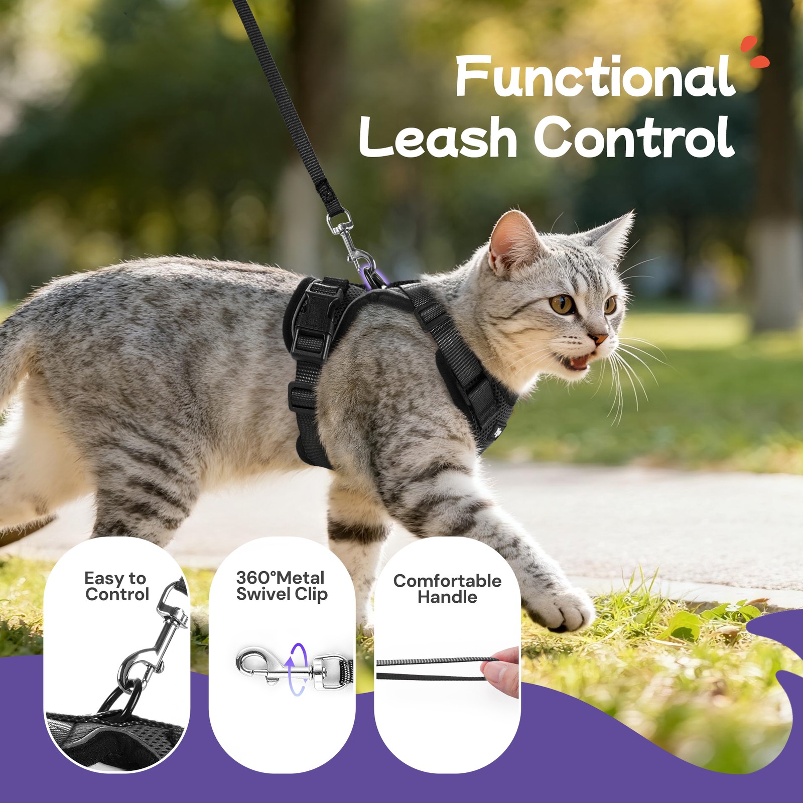 Pigo Cat Harness & Leash Escape Proof Soft Adjustable Vest Breathable Reflective