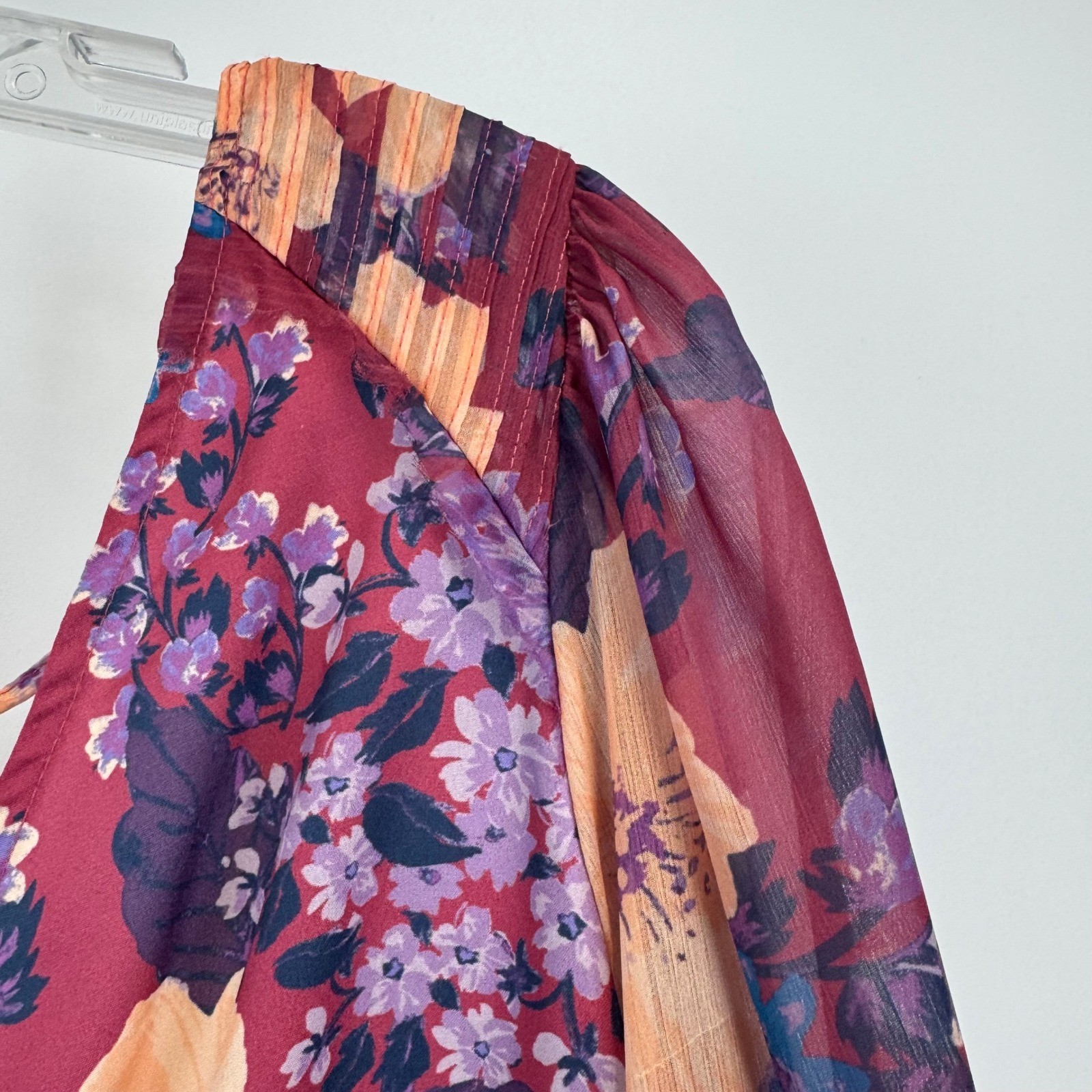 Free People Intimately Floral Long Sleeve Bodice Bodysuit Burgundy Purple Medium