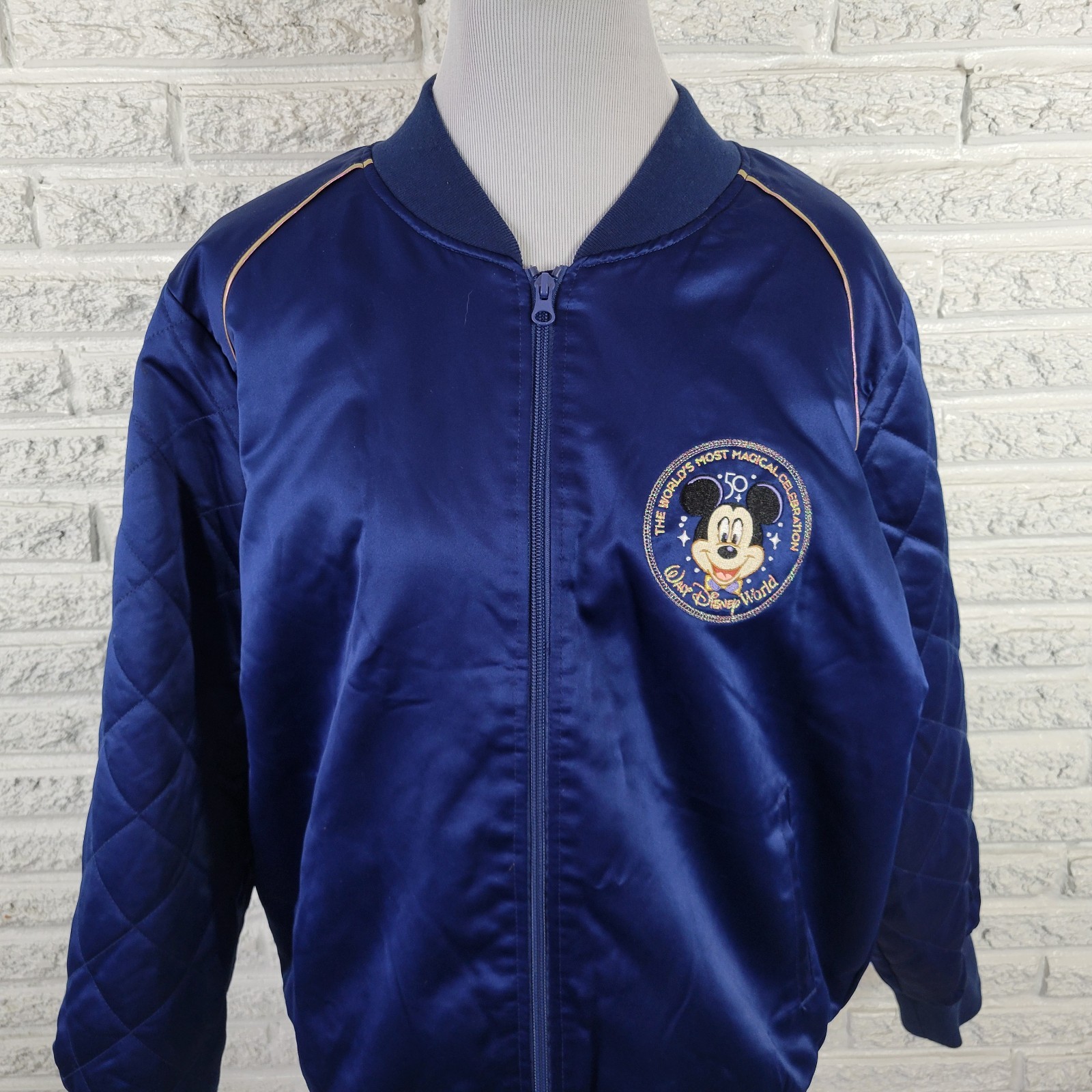 Walt Disney World 50th Anniversary Womens Jacket 1X Blue Embroidered Zip Up Logo