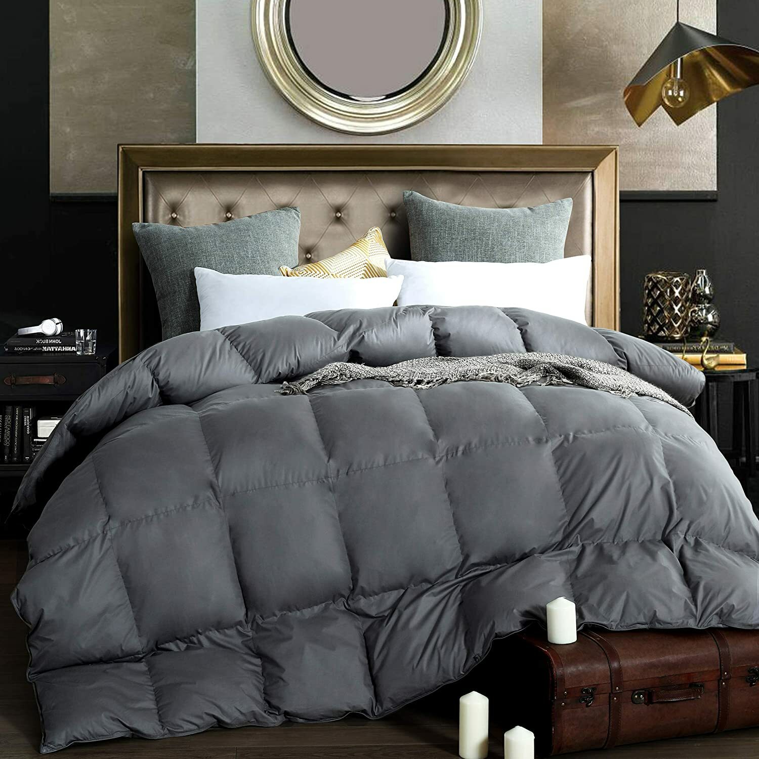 Grey Comforter Duvet Insert - All Season Down Comforter with Corner Tabs