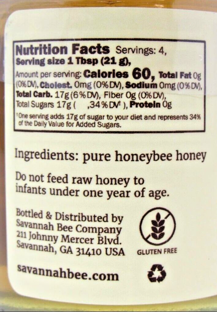 TUPELO HONEY 3oz 85g Savannah Bee Company Made in USA Pure Natural RAW Honey