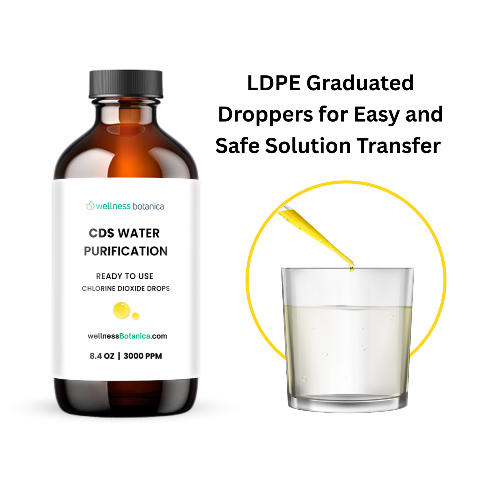 CDS Water Purification Solution 250ml 8.4oz - Ready to Use Pure Drops (In Glass)