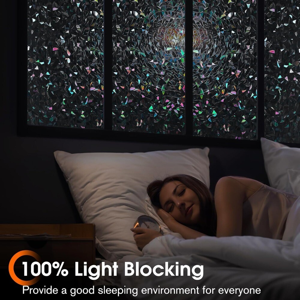 rabbitgoo Privacy Window Film Rainbow Static Cling Stained Glass Sticker Black