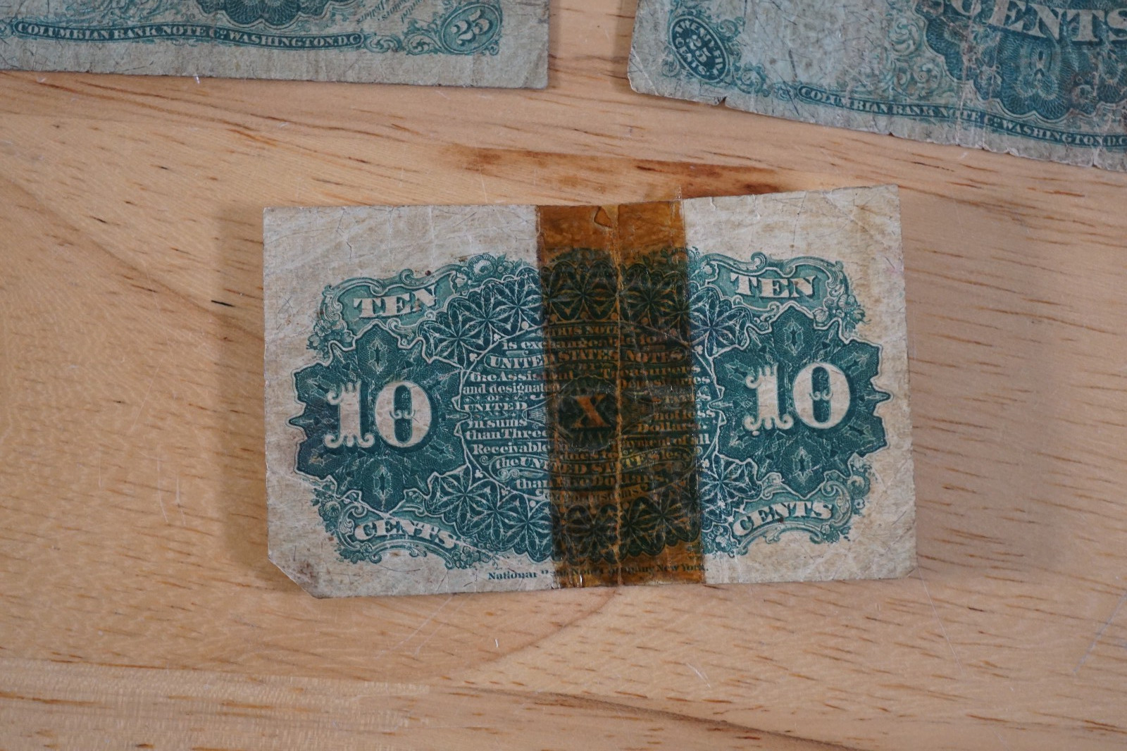 Lot of 2 1874 25c Twenty Five Cents Fractional Currency & 10c Ten Cents 1863