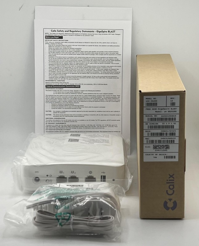 CALIX GIGASPIRE 100-05493 BLAST U4 WIRELESS ROUTER GS2028E