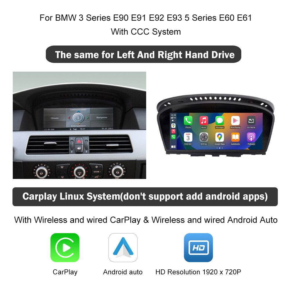 For BMW 3 5 Series E90 E91 E60 E61 E63 CCC Wireless CarPlay Auto Car TouchScreen